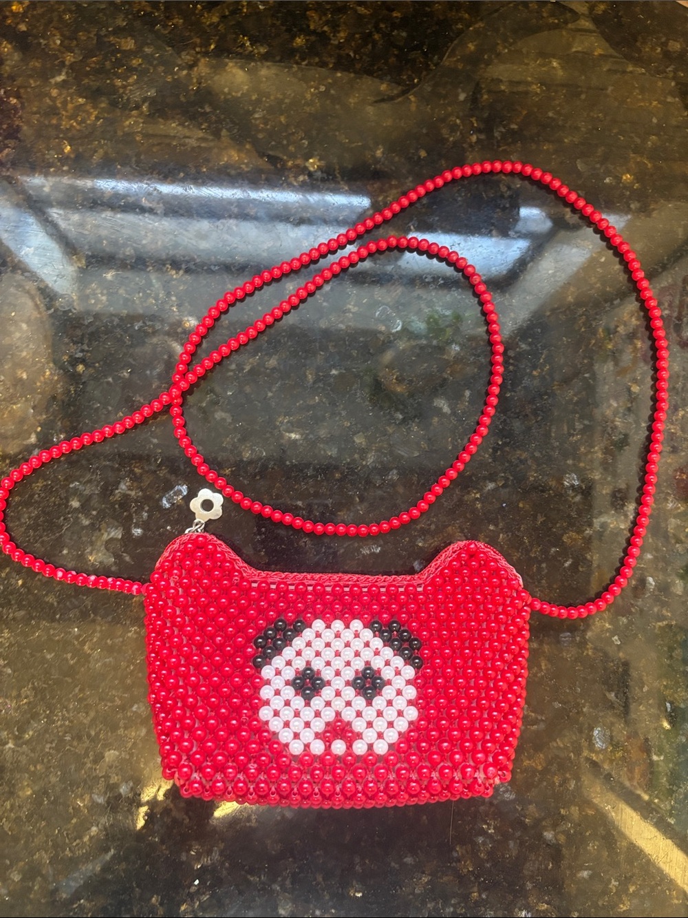 Hand Crafted Red Beaded Panda Crossbody Bag
